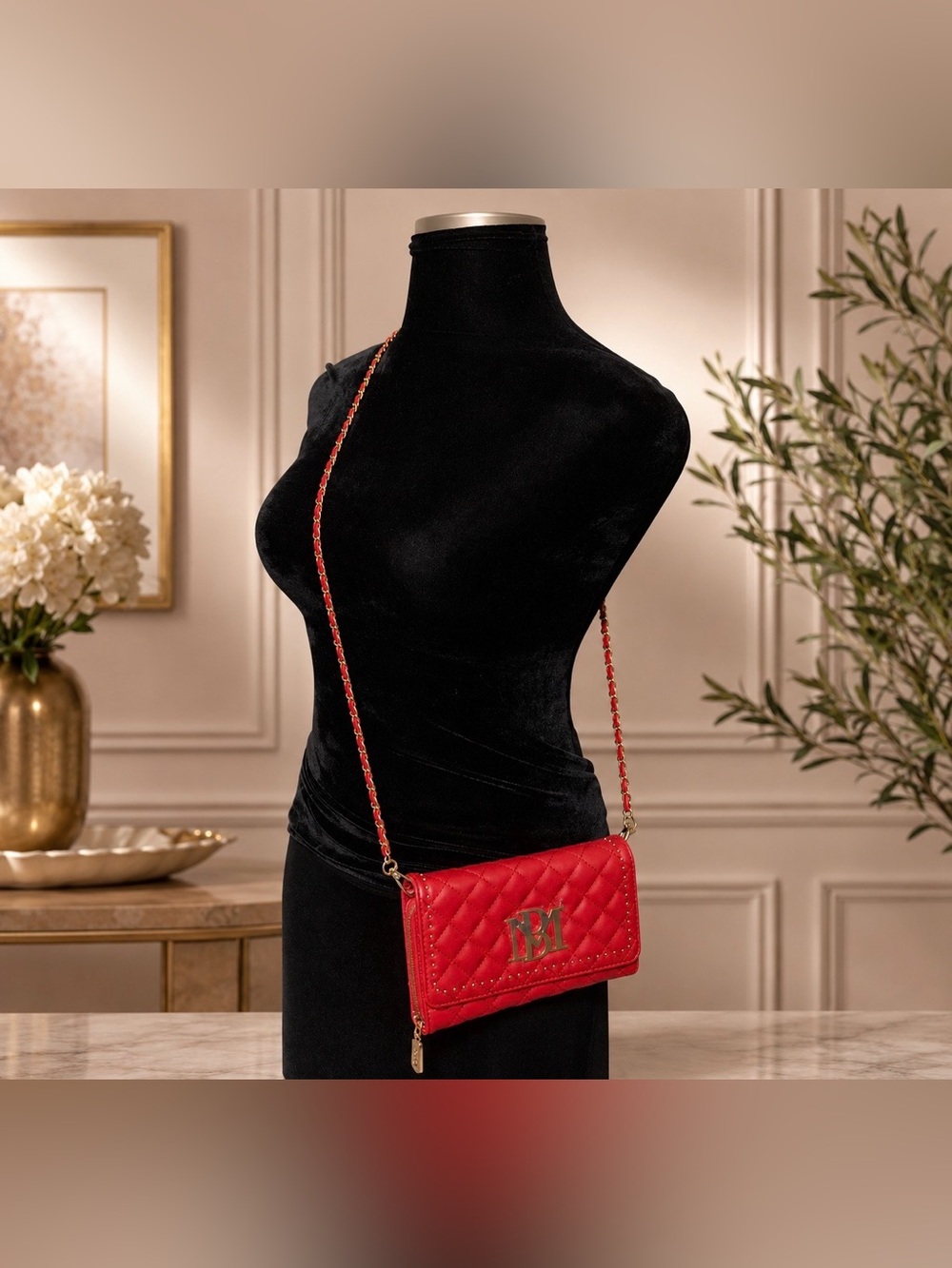 NWT Badgley Mischka Red Quilted Vegan Leather Crossbody